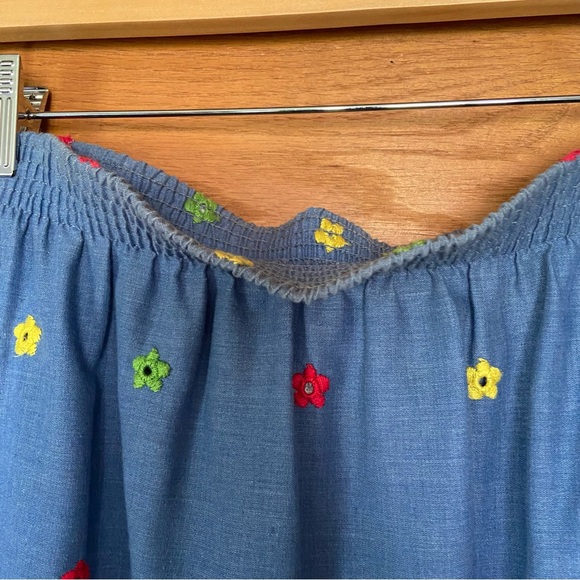 Vintage 70s 80s heart floral embroidered chambray midi skirt - Picture 4 of 7